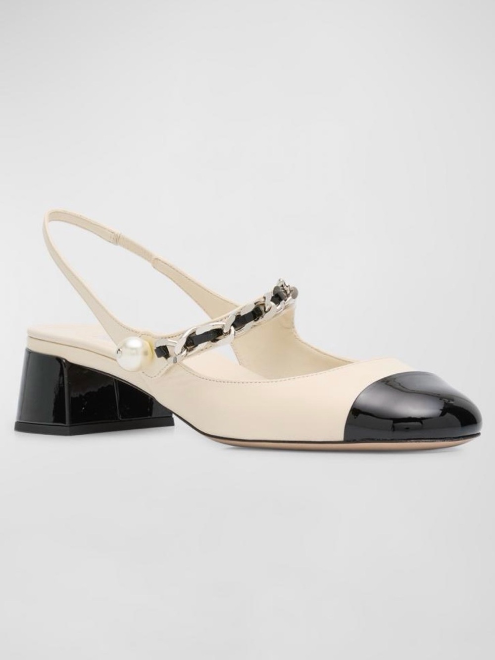 Miu Miu Two-Tone Pearl Strap  Mary Jane Slingback  in Cream Black Sz 38